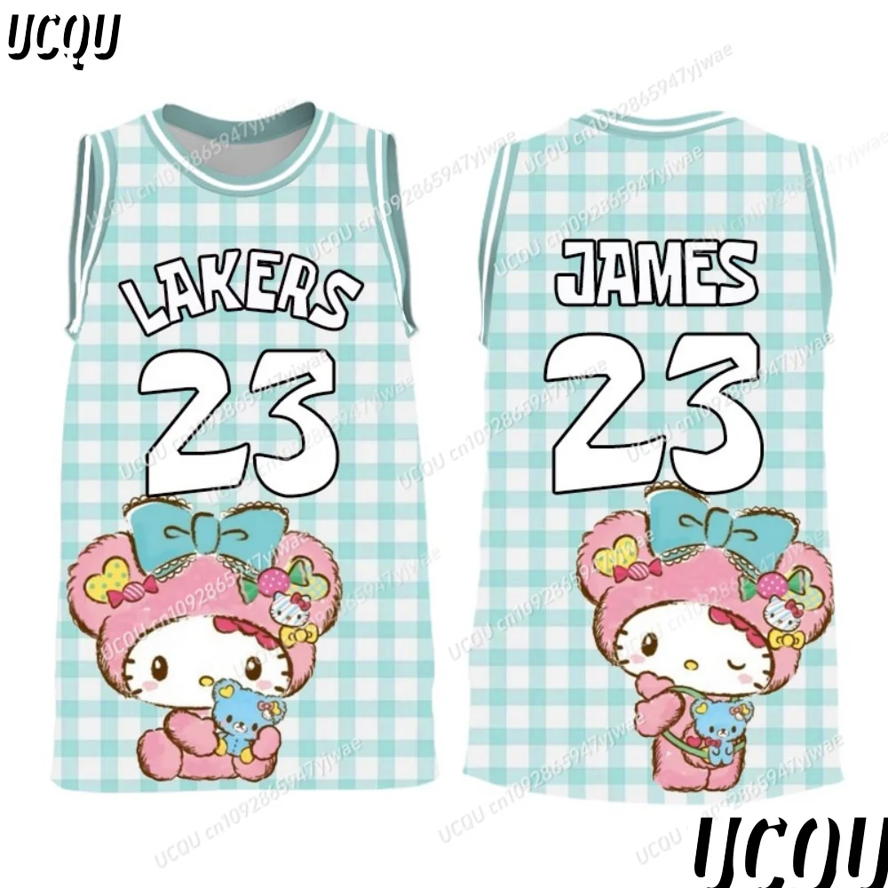 

Лето 2023 г., женские футболки без рукавов с круглым вырезом и принтом HELLO KITTY, спортивный баскетбольный жилет на открытом воздухе, женский спортивный повседневный жилет с героями мультфильмов