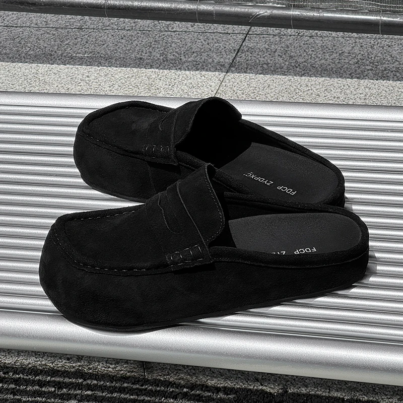 

Мужские тапочки с квадратной головкой на толстой подошве, однотонная замшевая удобная классическая мужская повседневная обувь