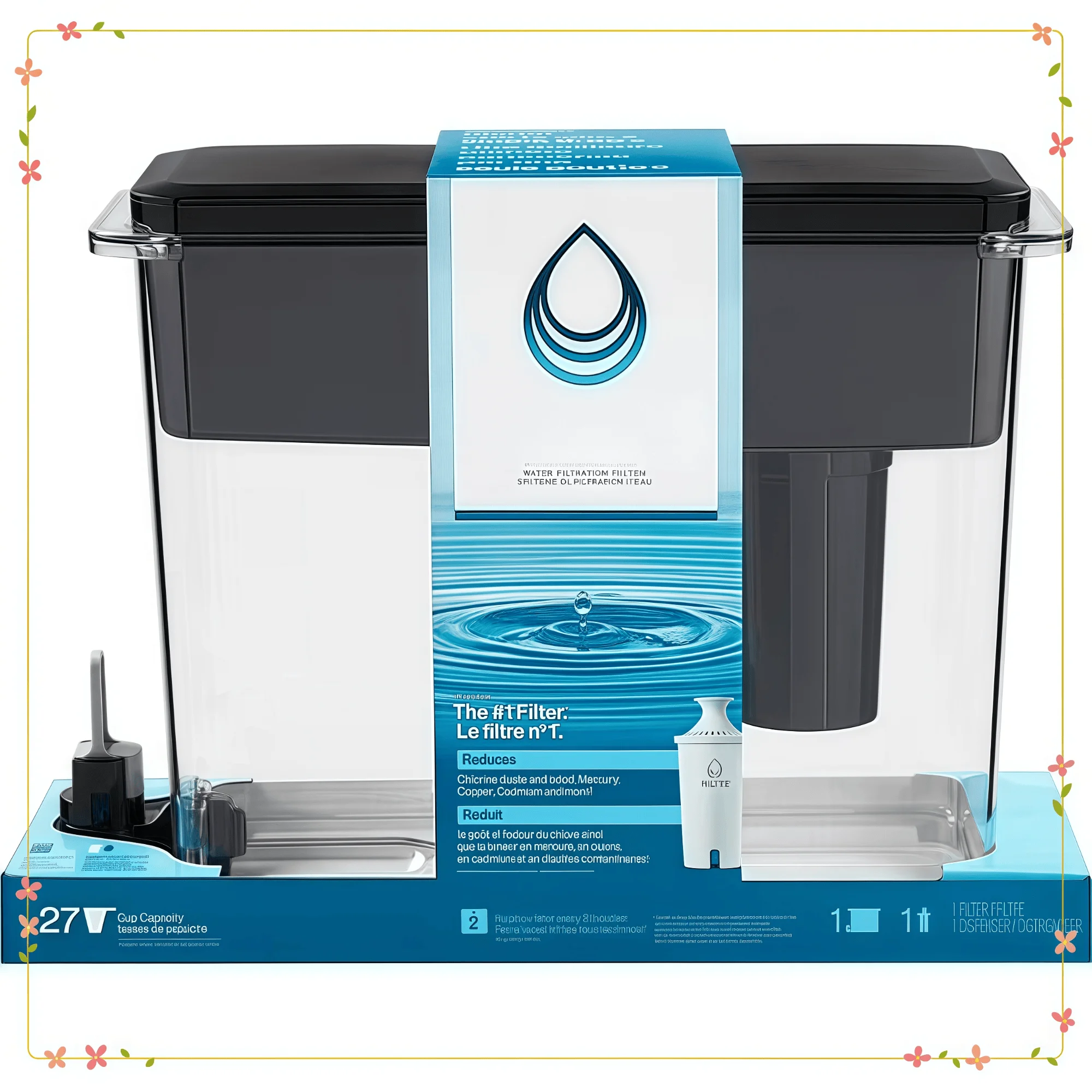

10-Cup White Water Filter Pitcher with Filter, Large Capacity for Refrigerator & Family Use, BPA-Free