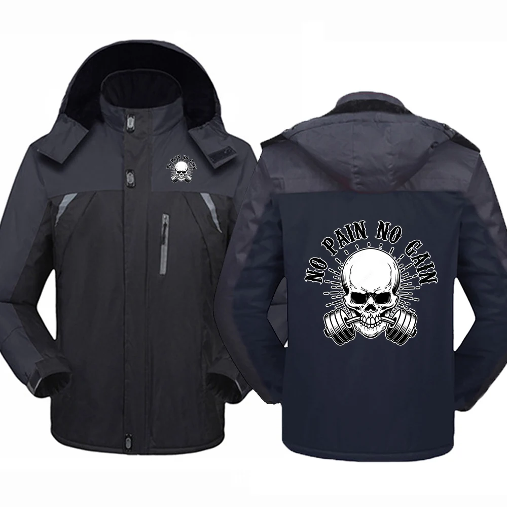 

2025 Autumn And Winter New Man's Thicken Patchwork Windproof Hoodies Fierce Gym Print Comfortable Warm Jacket Coat