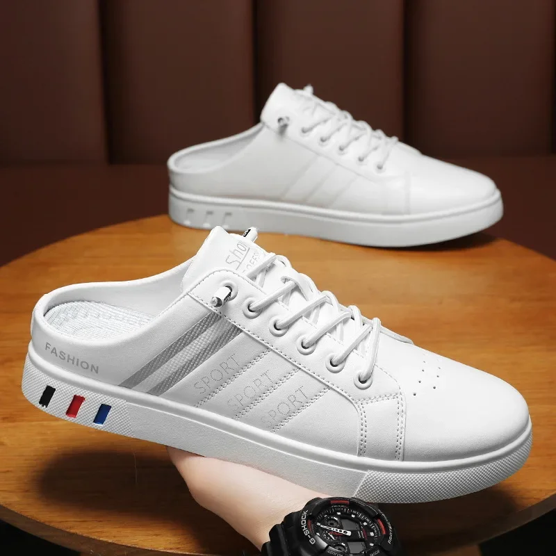 Breathable Summer Men's Shoes Plus Size 48 Casual EVA Board Shoes Half Slip-On White Tenis Shoes Without Heel Drag