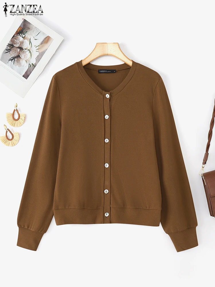 

VONDA Women Knitted Cardigan 2025 Autumn Outwear Casual Loose O Neck Sweaters Solid Color Elegant Long Sleeve Thin Jumpers