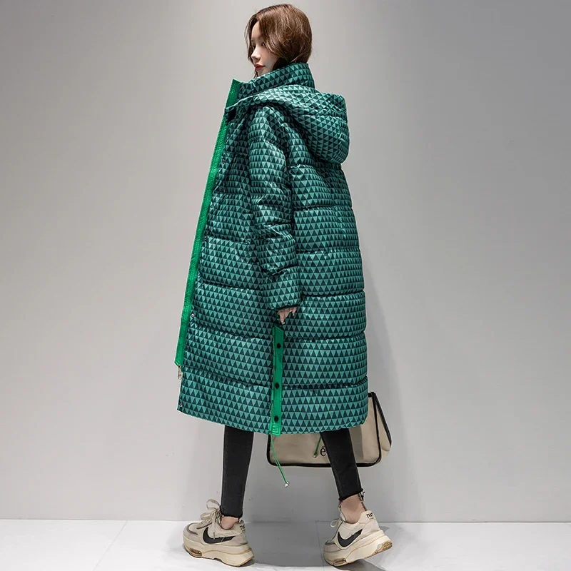 ผู้หญิงแฟชั่นลายสก๊อตพิมพ์ลงเสื้อแจ็คเก็ตผ้าฝ้ายสุภาพสตรีฟองผ้าฝ้ายเบาะเสื้อฤดูหนาวหนายาวปักเป้า Overcoat ...