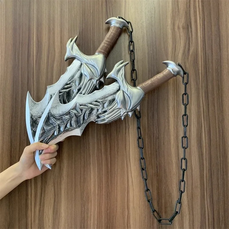 PU Kratos' Silver Blades of Chaos Chain Dual Swords NECA Rubber Cosplay Prop 45cm view 6