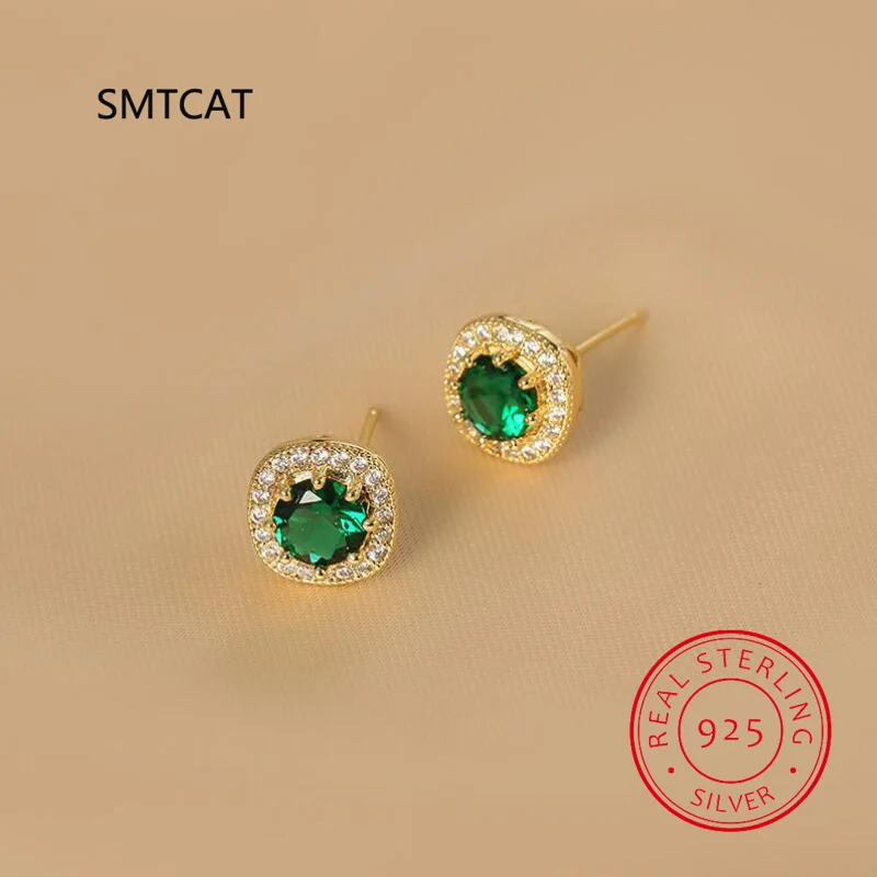 Real 925 Sterling Silver Fashion Green CZ Stud Earring For Daughter Girls Kids Lady Birthday Gift Fine Jewelry DE0083