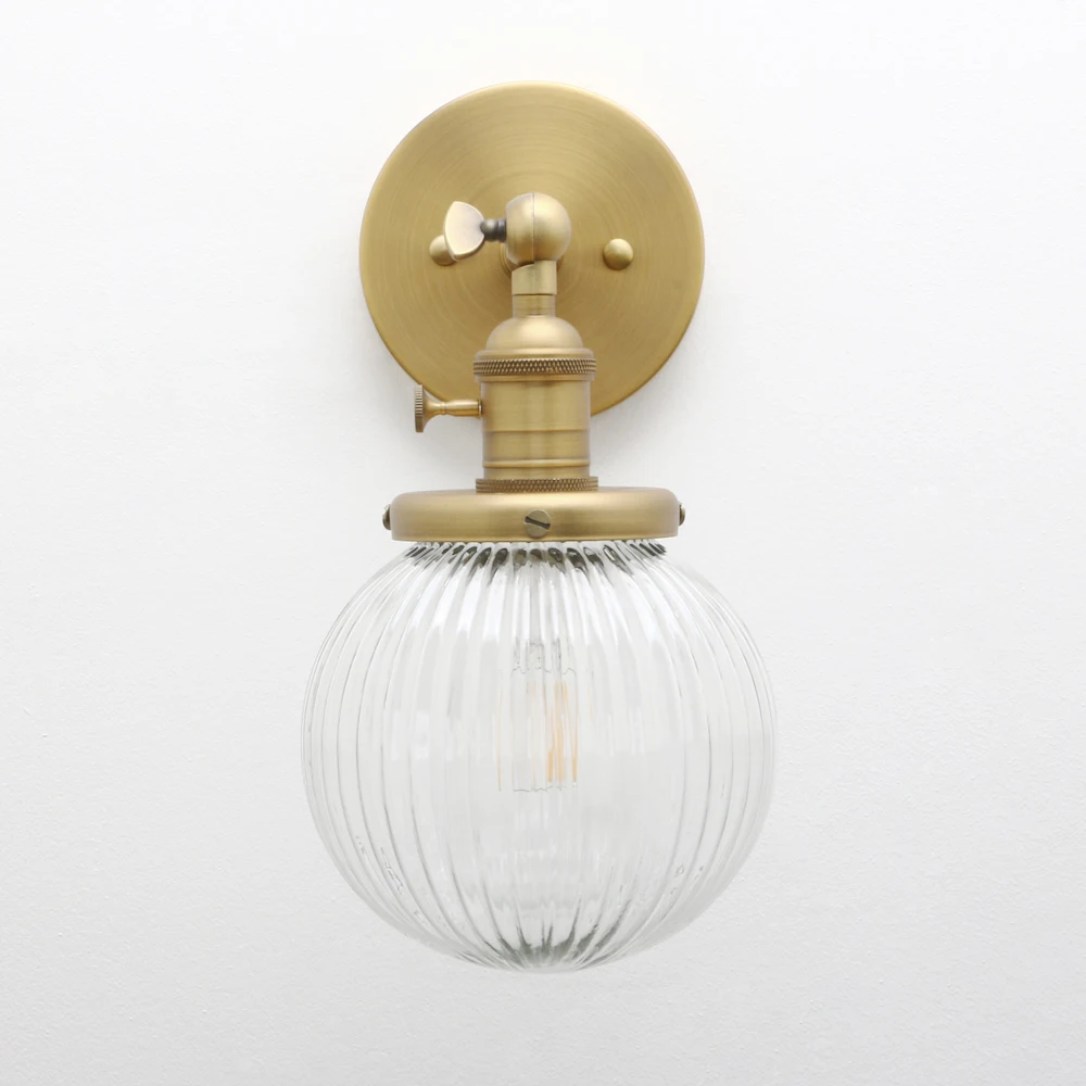 Phansthy Industrial Ribbed Globe Glass Wall Light Fittings, Switched Wall Sconces Lighting for Kitchen Island Living Room Bedroo
