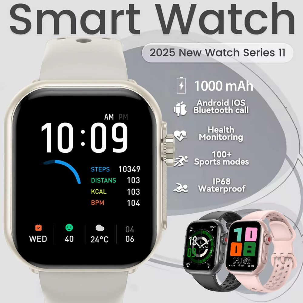 

2026 New AI Voice Smart Watch Men Women 1.85 inches 1000mAh IP68 BTCall Blood Pressure Sleep Monitoring 100+Exercise Smart Watch