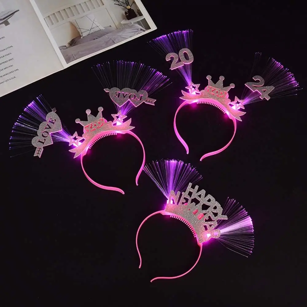 

LED Glow 2025 Happy New Year Headband Number Letter Love Heart Shape LED Glow Hair Bands Photographic Headwear Colorful