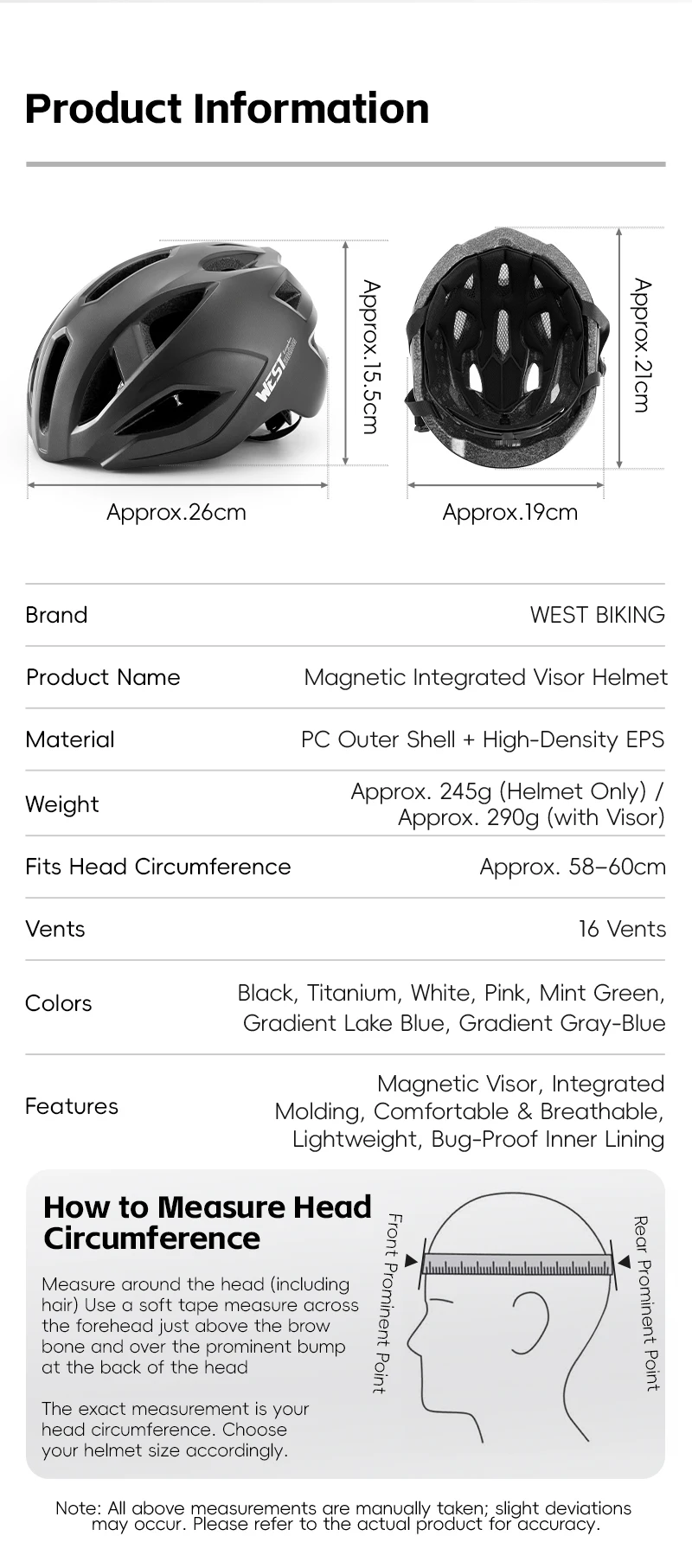 WEST BIKING Fahrradhelm mit magnetischem Visier, leichter Rennradhelm, 16 Belüftungsöffnungen, Insektenschutz, große Größe, Unisex, mehrfarbig – Detail 4