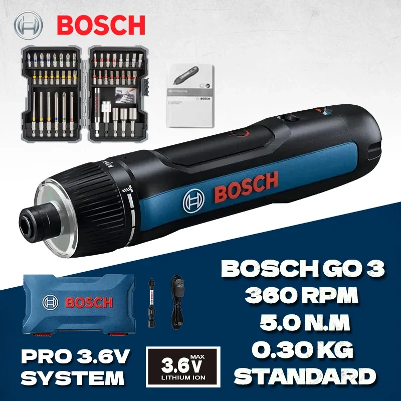 BOSCH GO 3 Mini Electrical Screwdriver 3.6V Lithium-ion Battery Rechargeable Cordless Drill with Box Bosch go3 Professional Tool