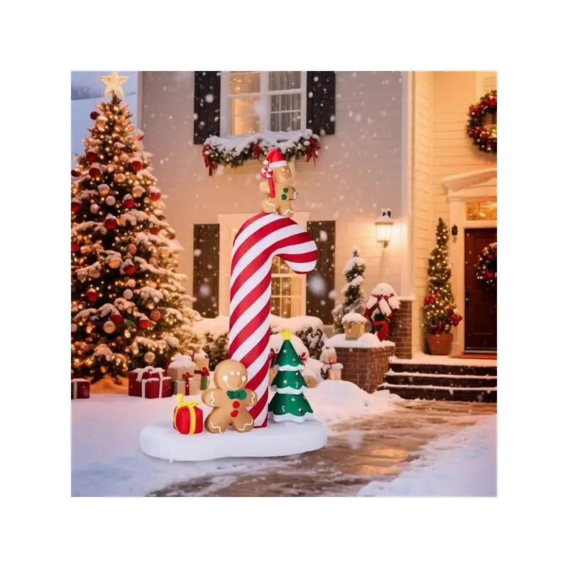 زينة عيد الميلاد القابلة للنفخ بطول 8.2 قدم مع قصب الحلوى العملاق والزنجبيل للرجال، ديكور ساحة تفجير مضاء مع مصباح LED مدمج #1