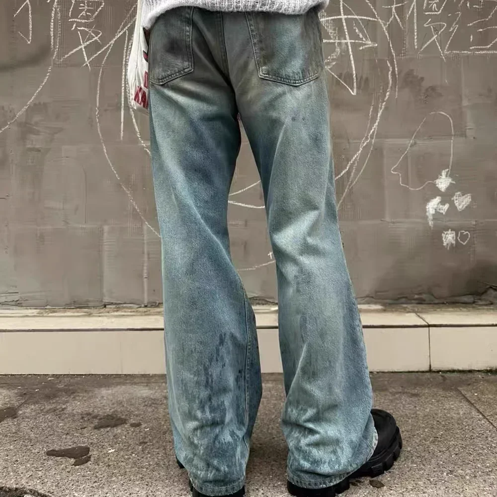 

Y2k Yellow Mud Dyed Hole Baggy Jeans Pants Unisex Streetwear Pantalones Hombre Casual Frayed Ripped Denim Trousers Oversized