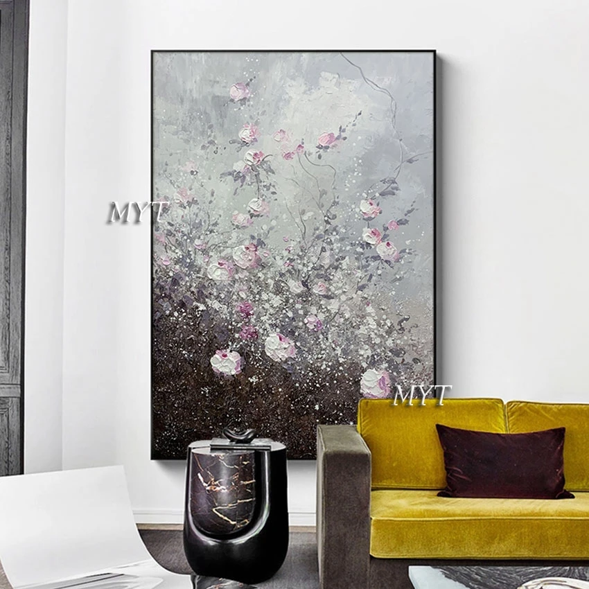 

New Arrival Handmade Beautiful Flower Painting Knife Art Showpiece For Home Decoration No Framed Quality Artwork Modern Picture