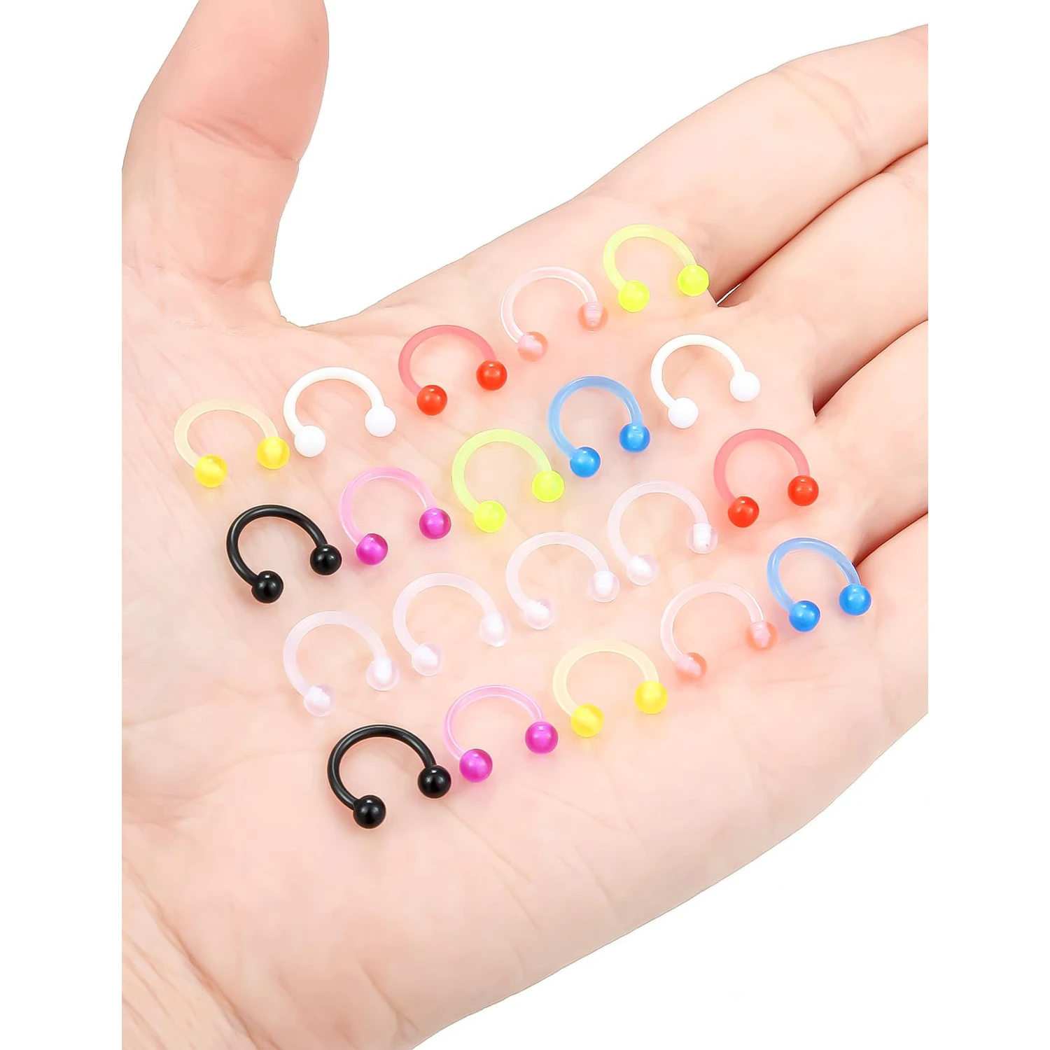 16G Mixed Color Nose Rings Septum Horseshoe Set 8mm Flexible Bioflex Clear Acrylic Piercing Jewelry Retainer for Work Surgery