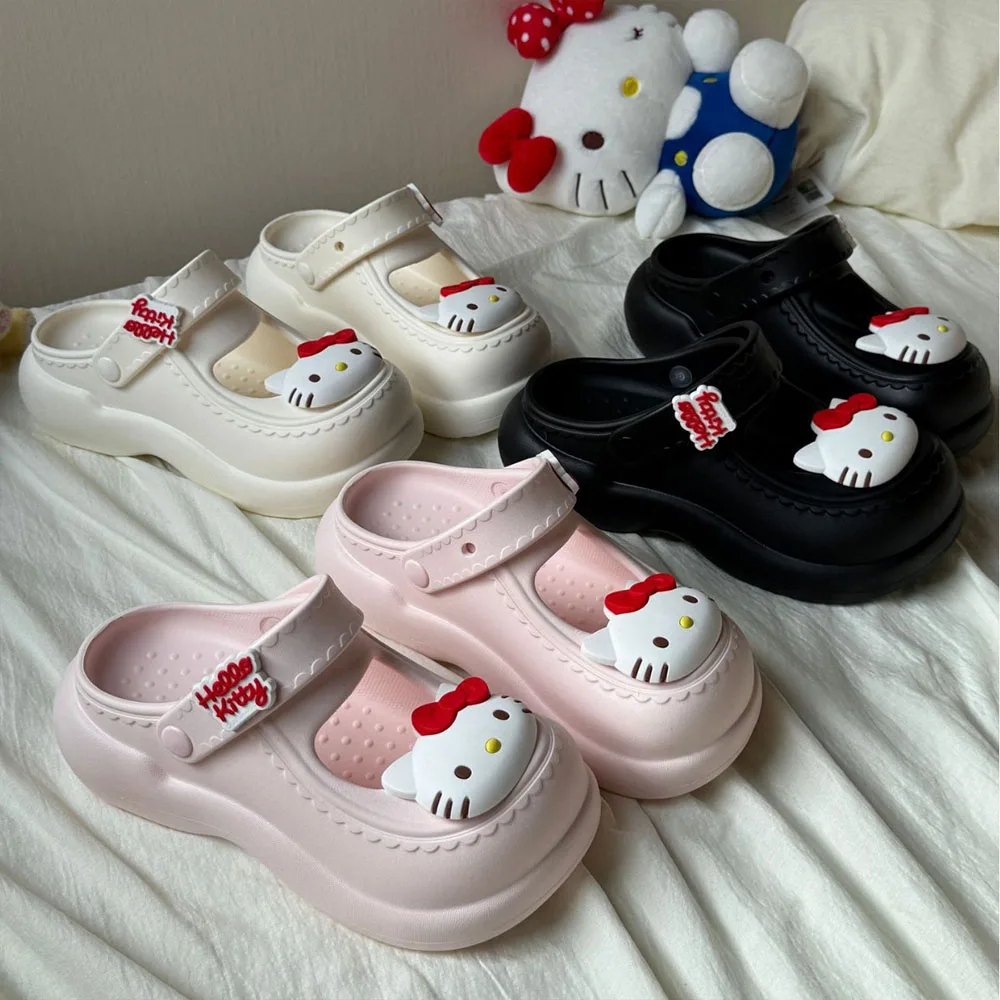 

Женские сандалии Sanrio Hello Kitty с милым мультяшным рисунком, нескользящие мягкие летние тапочки на толстой подошве из ЭВА, обувь в стиле аниме для девочек, пляжная обувь
