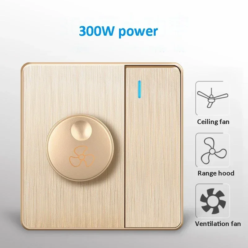 Light Switch 1/2 Way Speed Regulator Fan Speed Adjustment Control Switch Wall Switch Gold White Plastic apagadores de pared