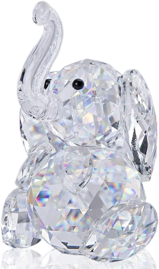 

Crystal Elephant Figurine - Hand-Cut Glass Animal Statue, Gift-Ready Collectible Decor for Home & Office