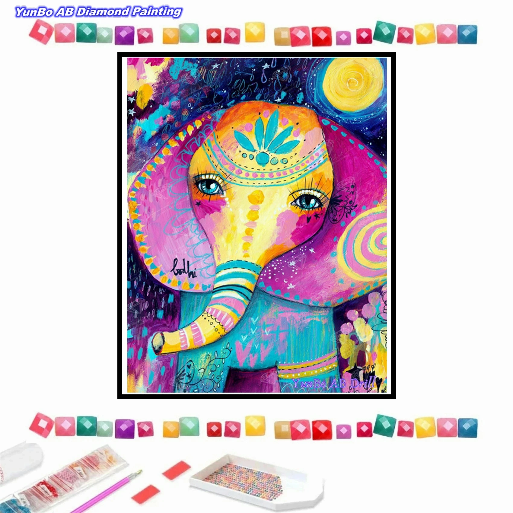 

The Elephant And Dream AB Drill Rhinestone DIY Diamond Painting Mosaic Colourful Cartoon Animal Kid Art Cross Stitch Home Decor