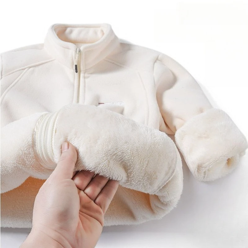 امرأة سميكة سستة لامب المخملية البلوز سترة عادية التطريز الدافئة الوقوف طوق سترة فضفاضة يندبروف البلوز #4