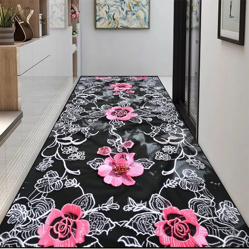 Luxury Flower Corridor Carpet Modern Fashion Decoration Villa Lobby Passageway Carpet Non-slip Washable Entrance Door Mat Custom