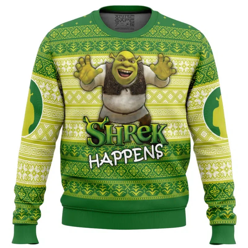 

Shrek Happens Ugly Christmas Sweater Classic Fashion Trend Pattern Different Breathable Suitable For Christmas Movie Night