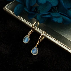 Lii Ji Moonstone European 14K Gold Filled Hoop Earrings Natural Stone Handmade Simple Earrings For Daily Wear