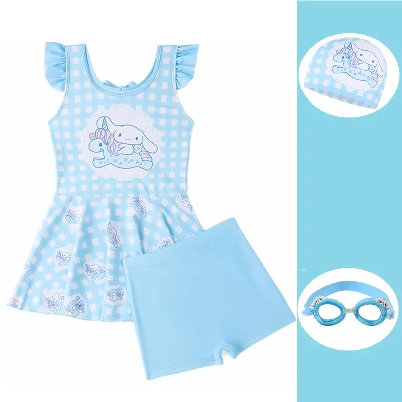 Kawaii Cinnamoroll maiô infantil, Melody Kuromi, Hello Kitty maiô para meninas, verão praia biquíni, protetor solar secagem rápida, roupa de banho