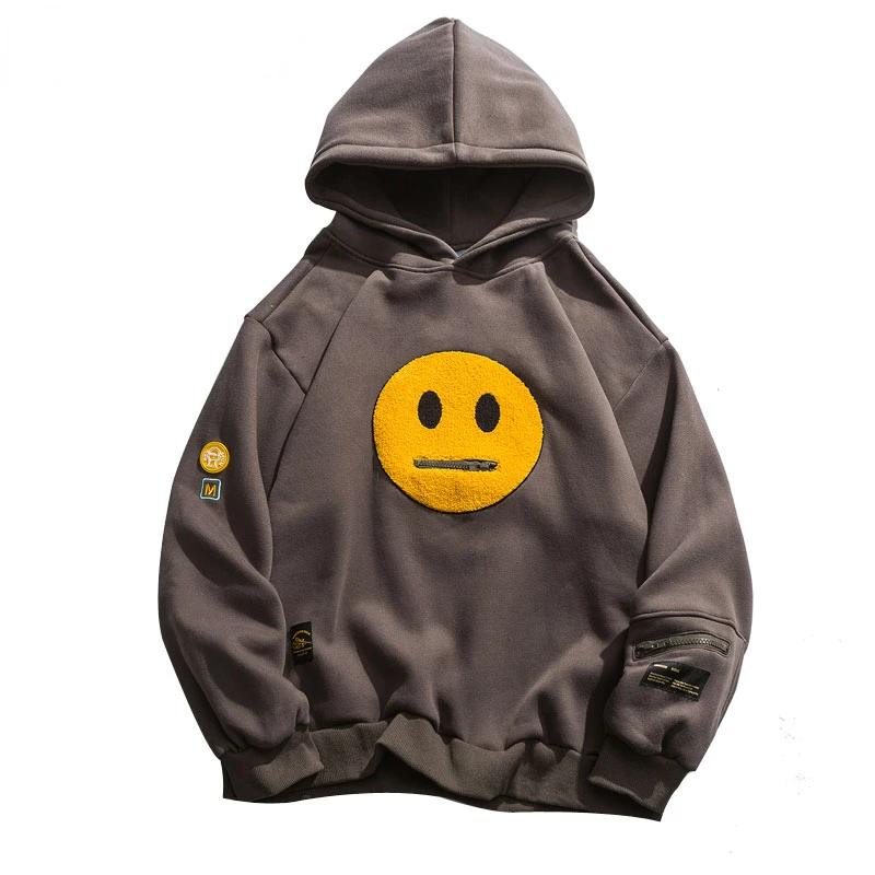 

CHICVOY Zipper Pocket Smile Face Patchwork Y2K Hoodie Men Sweatshirt Streetwear Women Hip Hop Pullover Hooded Tops Jacket Unisex