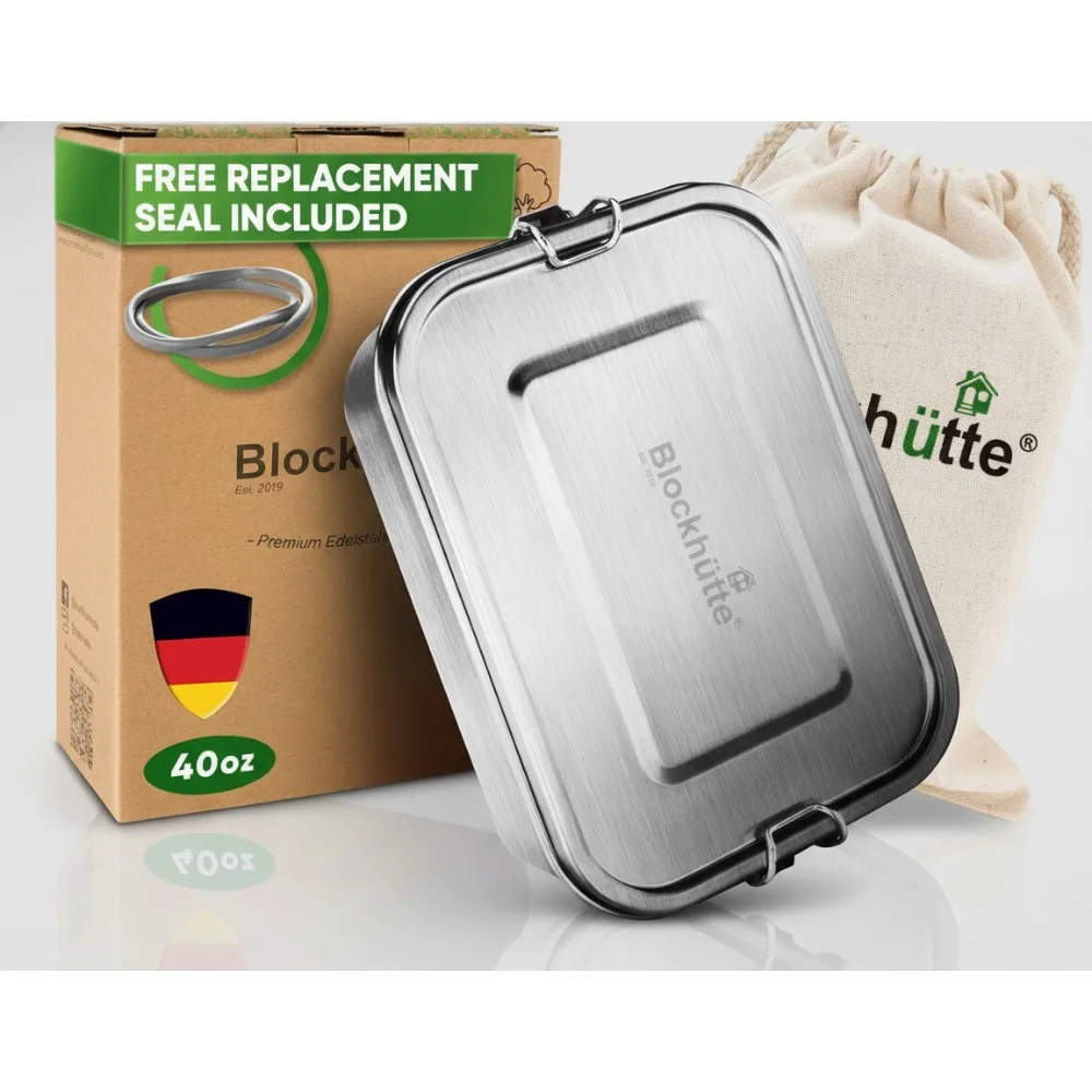 

Коробка для бенто из нержавеющей стали емкостью 40 унций с 3 отделениями, герметичный контейнер для обеда для взрослых, путешествий, работы