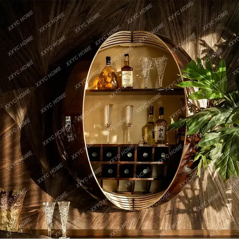 AA Light luxury solid wood wine cabinet villa home living room wall-mounted onion-shaped suspended side cabinet