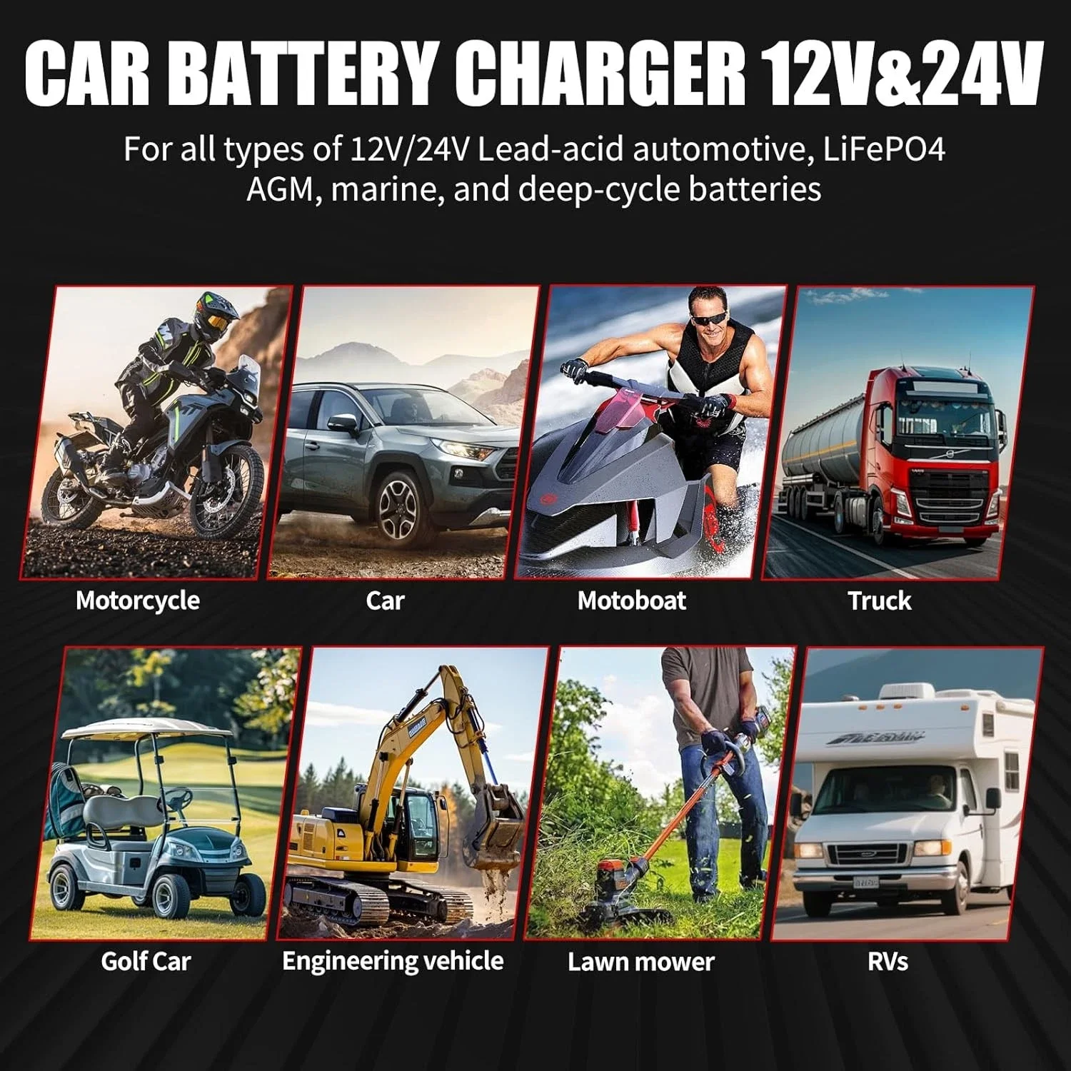 12V/24V 15A Intelligent Automotive Battery Charger Fully Voltage Identification Smart Charger Pulse Desulfation Repair Trickle Charger for Daily Vehicle Charging and Long-term Battery Storage Maintenance