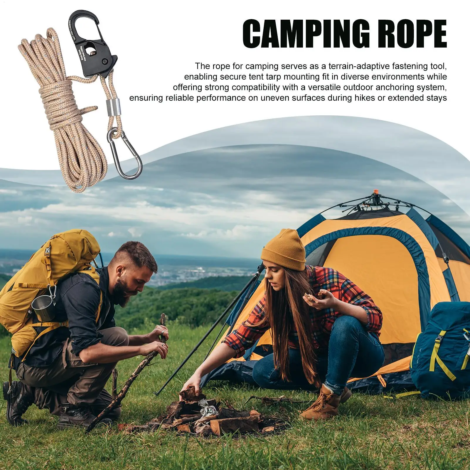 

Веревка для кемпинга, ветрозащитная нейлоновая веревка с регулятором, 4 мм, уличная автоматическая веревка для палатки для кемпинга, пешего туризма, укрытия, альпинизма