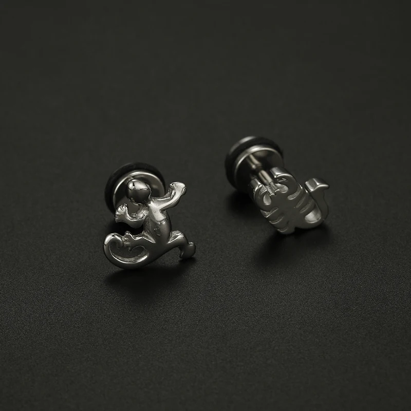 1Piece Punk 16G Stainless Steel Earrings For Men Women Gothic Lizard Scorpion Stud Earrings Cool Prevent Allergy Puncture Ring