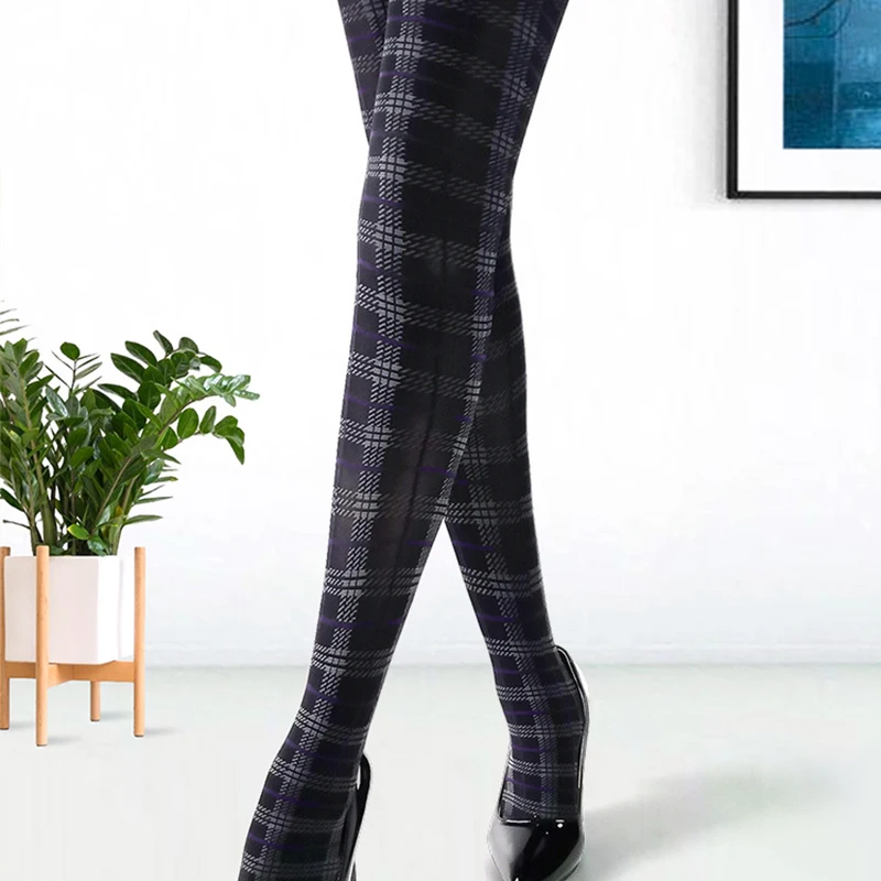 Vintage British Style Women\'s Plaid Jacquard Pantyhose Thin Comfortable Velvet Leggings Hosiery Lolita Elegant Hot Nylon Tights