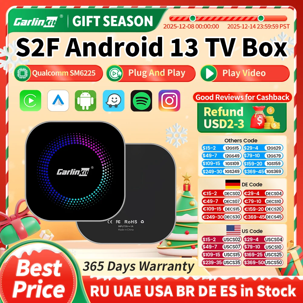 Android 13 TV Box CarlinKit inalámbrico Android Auto y CarPlay Ai Box SM6225 pantalla dividida de 8 núcleos 4G LTE para IPTV Netflix Play Store