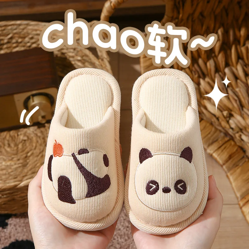 

Cartoon Panda Winter Warm Slippers for Kids Boys Girls Non-slip Thickness Soft Soled Slippers for Children Home Shoes
