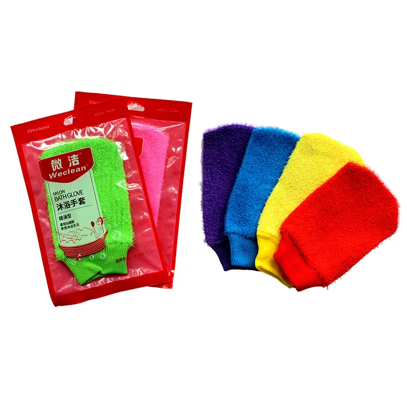 Cuozao-nylon banho luvas, esfoliante, cor aleatória, atacado