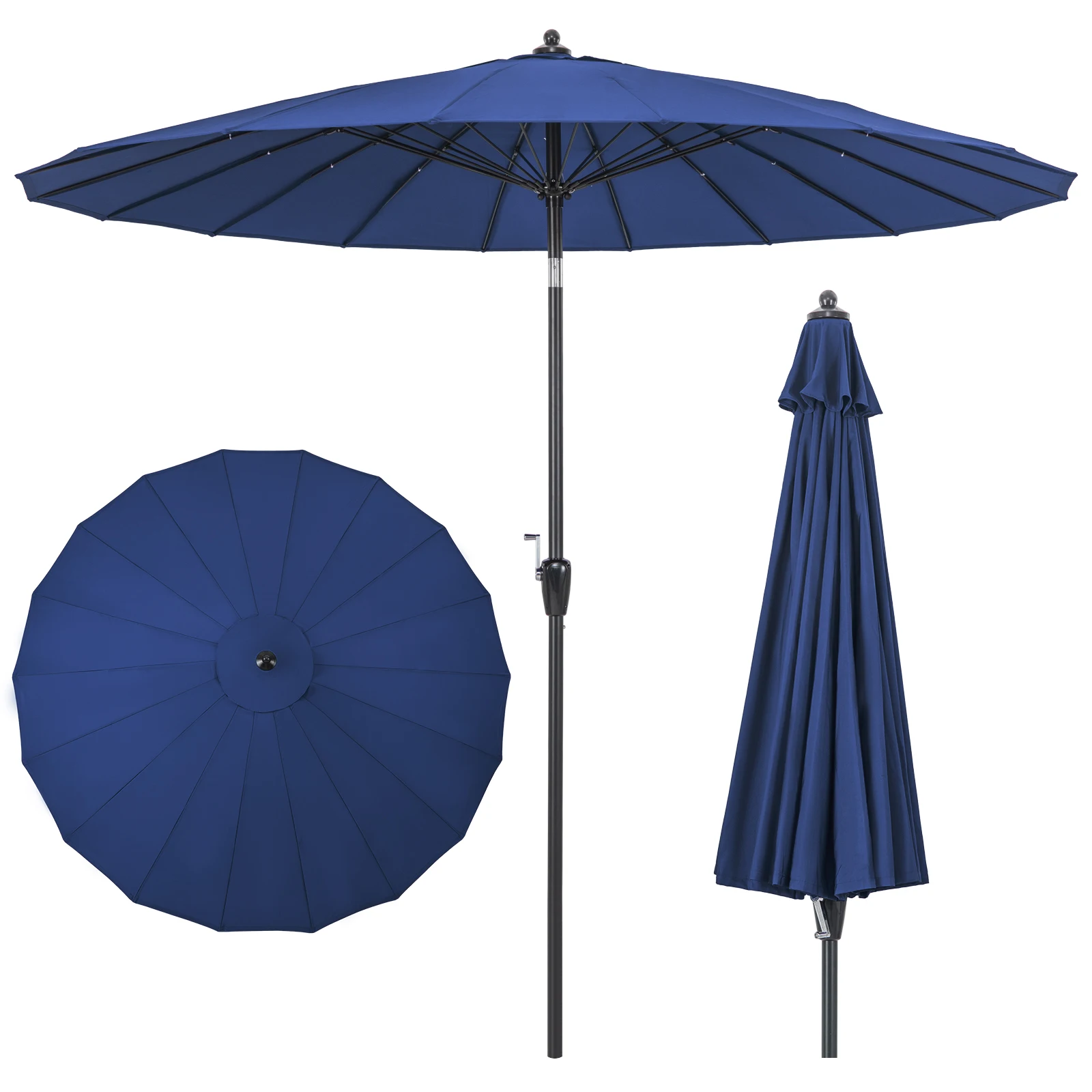 

9 FT Patio Round Market Umbrella w/ Push Button Tilt, Crank Handle, Vented Top