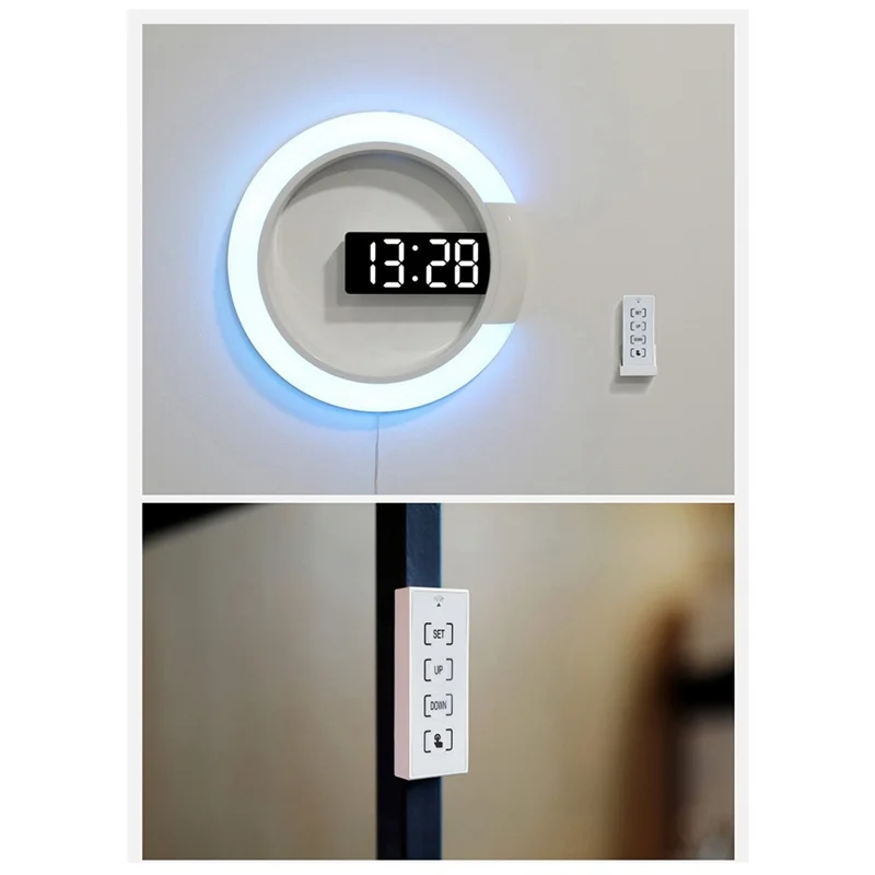 

NEW LED Digital Wall Clock Digital Display Temperature 7 Colors 3D Bedroom Living Room Decoration Digital Mirror Alarm Clock