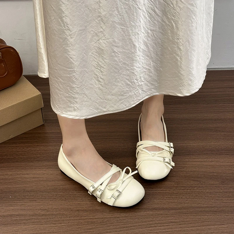 

New Womens Mary Jane Shoes Exquisite Bow Round Head Casual Shoes for Woman Elegant French Flat Shoe Designer Shoes Zapatos Mujer