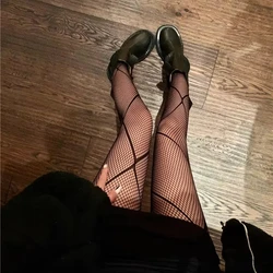 Japanese Style Women's Tights Summer Nylon Print Stocking Sexy Lingerie Gothic Hosiery Seamless Fishnet Mesh Pantyhose High Sock