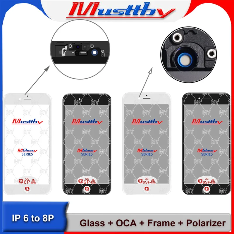 Musttby 6pcs 1:1 Similar OEM Outer Glass+Frame Bezel+OCA Polarizer Film For iPhone 8 7 6 6s Plus 7P 8P LCD Screen Glass Repair