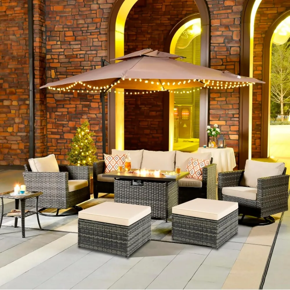 Outdoor Patio Ottoman PE Rattan Footstool All Weather Outdoor, Wicker Rattan Outdoor Ottomans Footrest Seat Removable Cushion