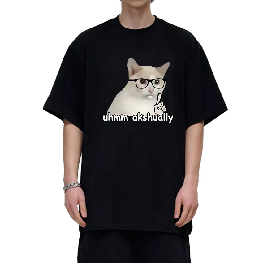 T-shirt humoristique de haute qualité avec motif de chat geek, pour hommes et femmes, t-shirts d'été surdimensionnés à manches courtes, hauts unisexes en coton