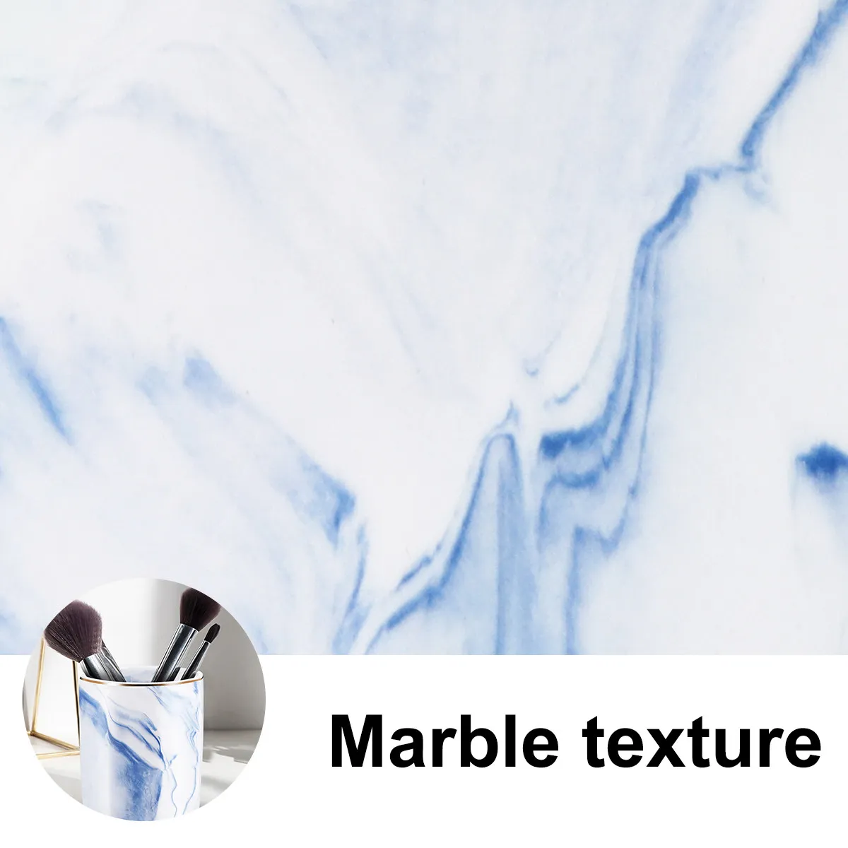 Marbling Blue Pen Holder Gold Edge Ceramic Makeup Brush Organizer Desktop Pencil Container Stationery Organizer Premium Quality