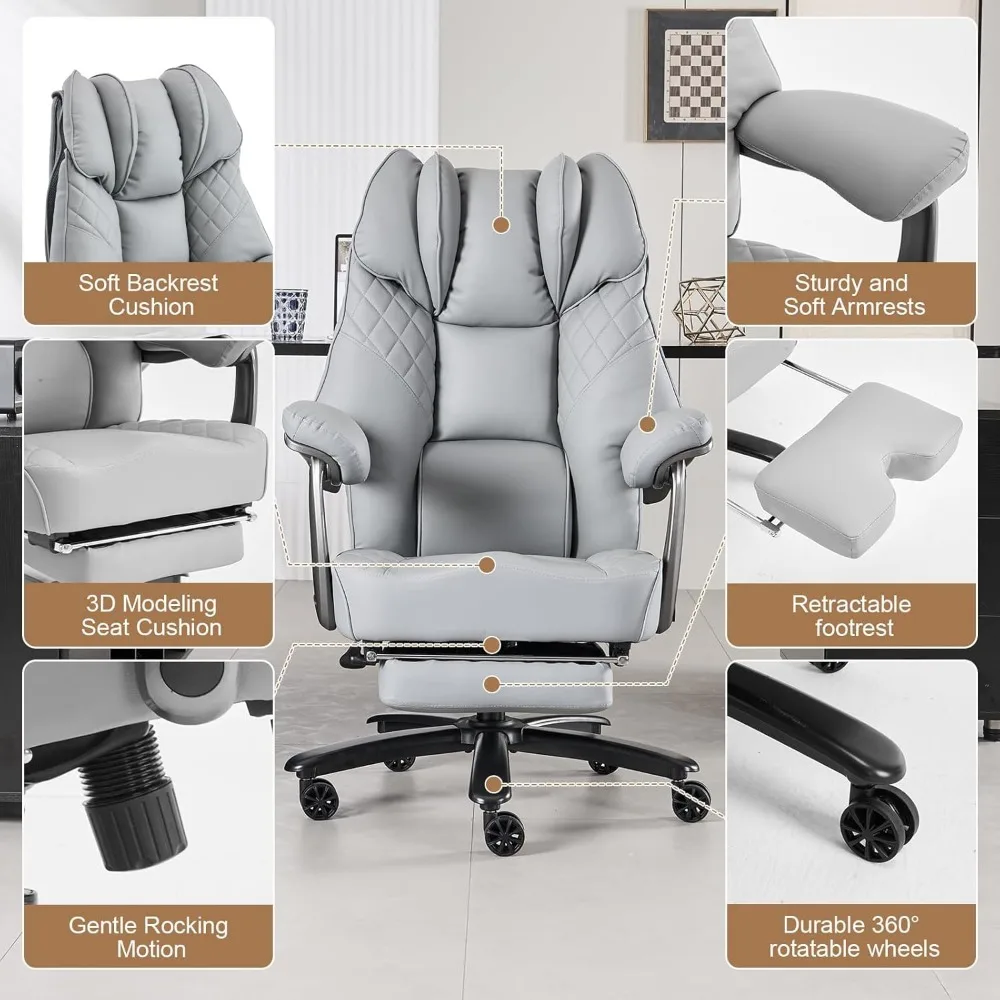 튼튼한 400파운드(약 180kg) 하중의 넓은 좌석과 발받침이 있는 사무용 의자, 등받이가 높은 인체공학적 임원용 책상 의자