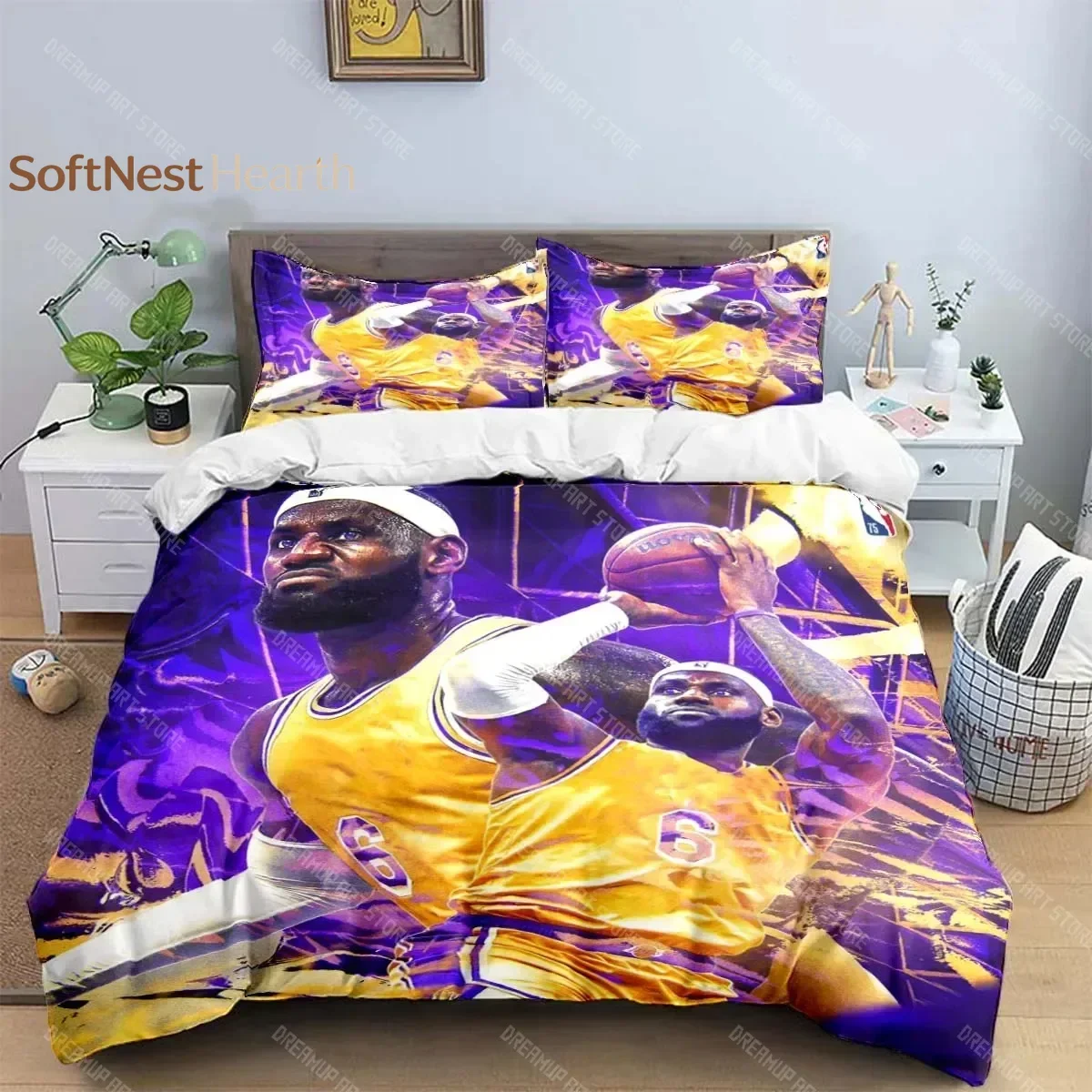 2026 2025 Fashion Basketball Star A-LeBron J-James Printing Bedding Set Duvet Cover Comforter Bed Youth Kids Girl Boys Birthday