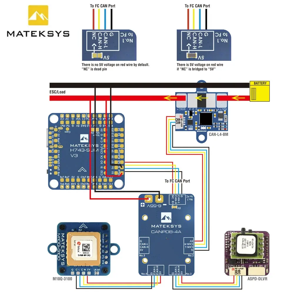 MATEKSYS MATEK CANPDB RC FPV 드론 부품용 CAN PDB, BEC 및 JST-GH 스플리터, 6V ~ 55V, 2-12S, W/ 4A