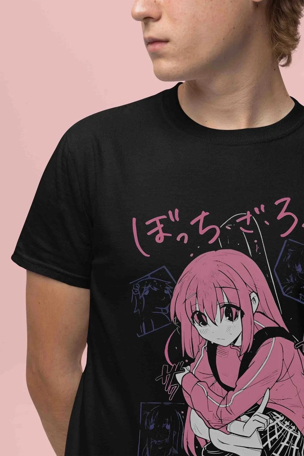 Bocchi The Rock Hitori Goto Anime Pink Tracksuit Graphic T-Shirt Cotton Men Women Streetwear Tee