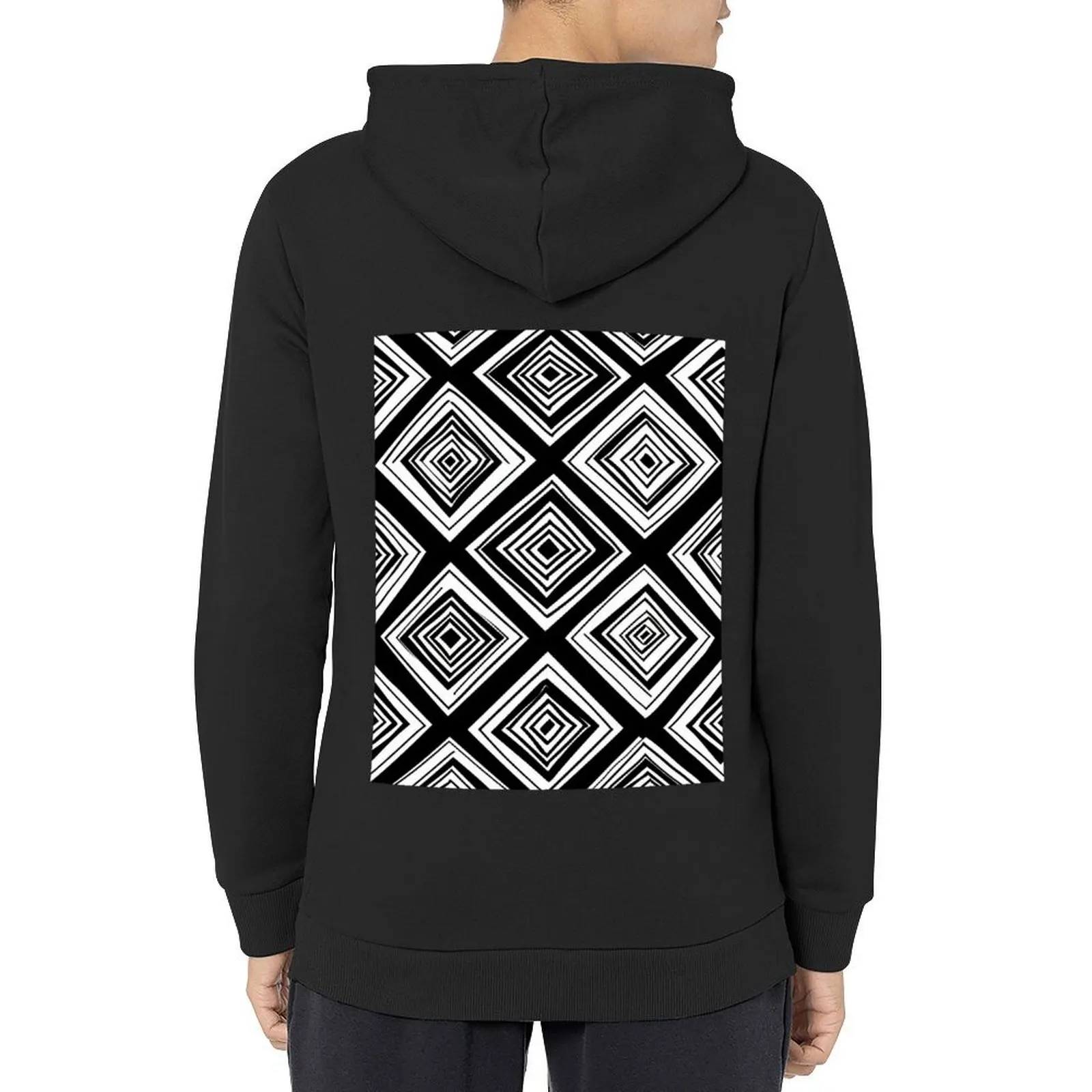 

black and white square in squares Hoodie male clothes japanese style men's coat mens clothing oversized hoodie